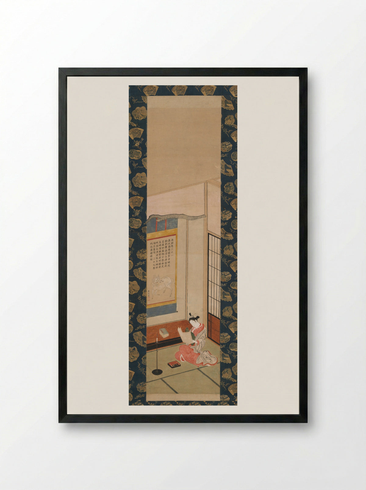 Beauty Reading a Letter - Ishikawa Toyonobu - Framed Print Black