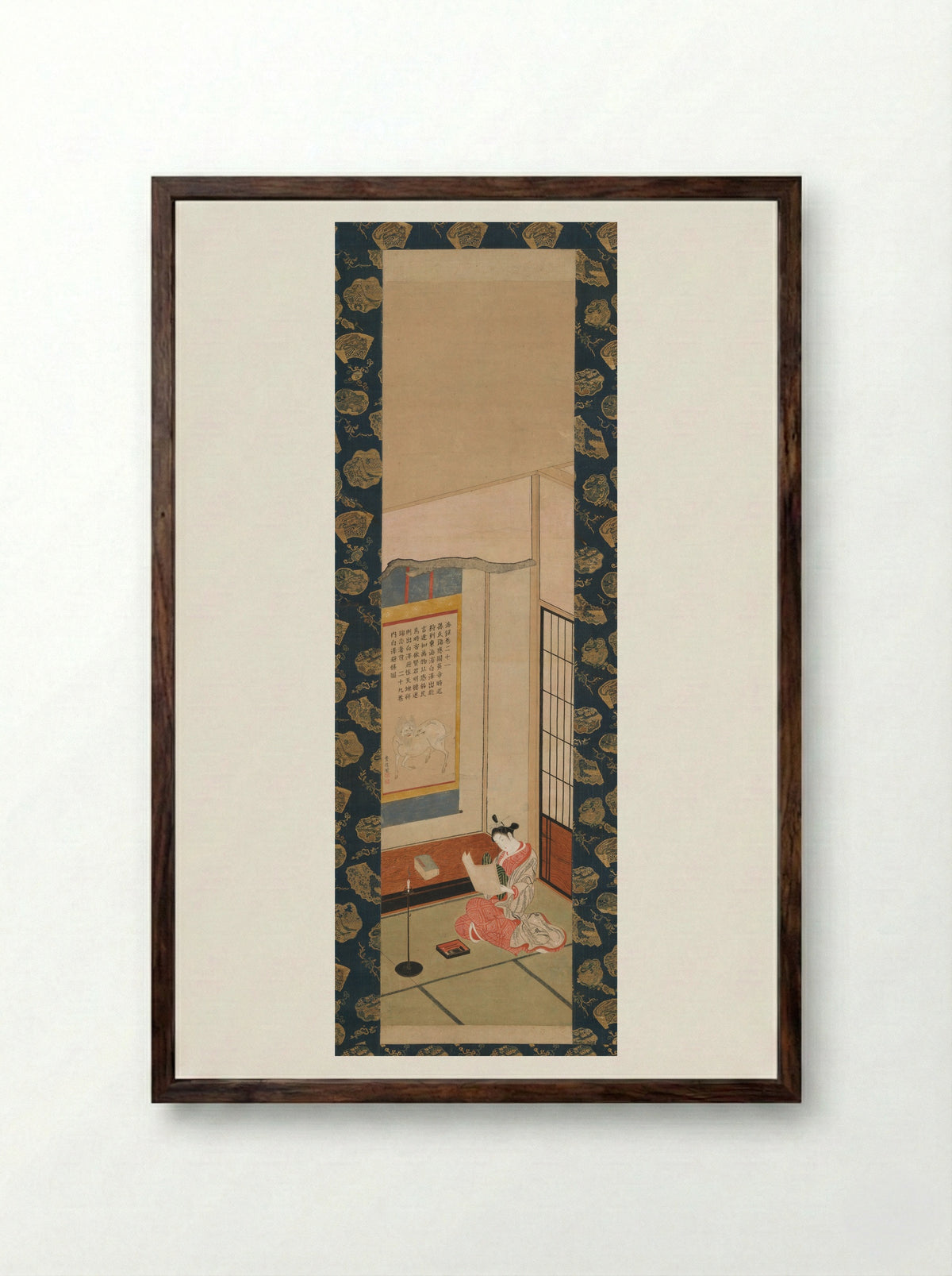 Beauty Reading a Letter - Ishikawa Toyonobu - Framed Print Dark Wood