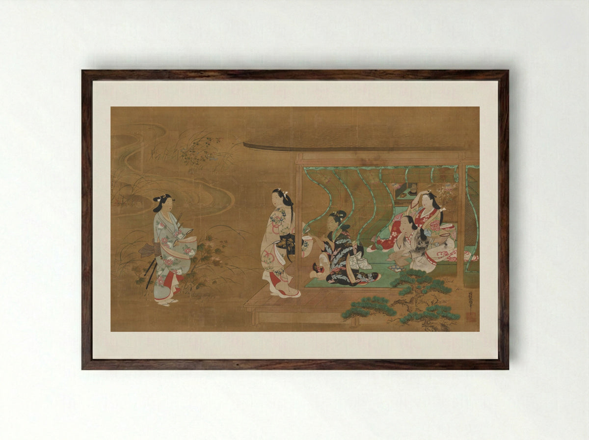 Beauty Receiving a Visitor - Tamura Suio - Framed Print Dark Wood