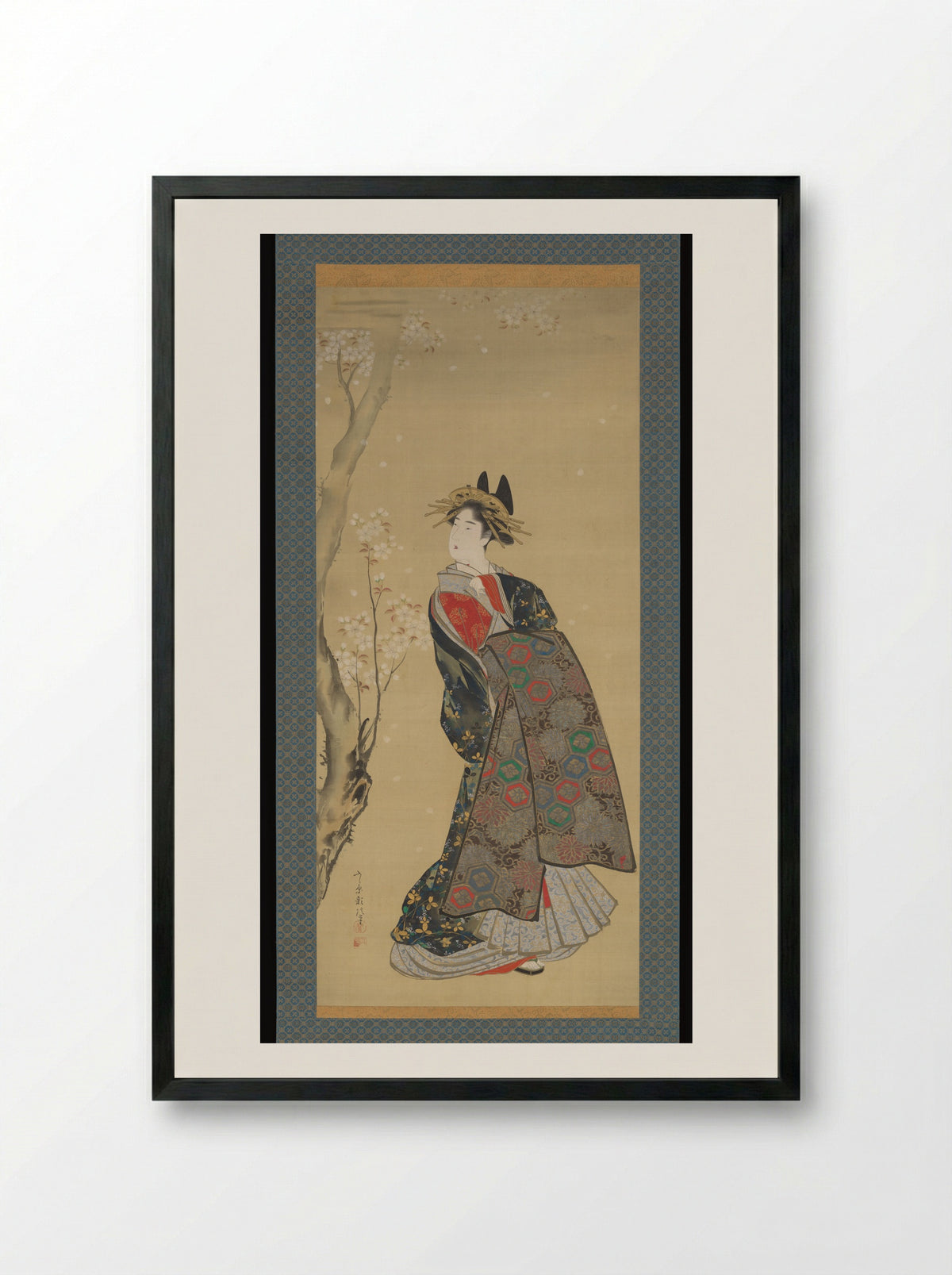 Beauty of the Season; Spring - Fujiwara Chikanobu - Framed Print Black