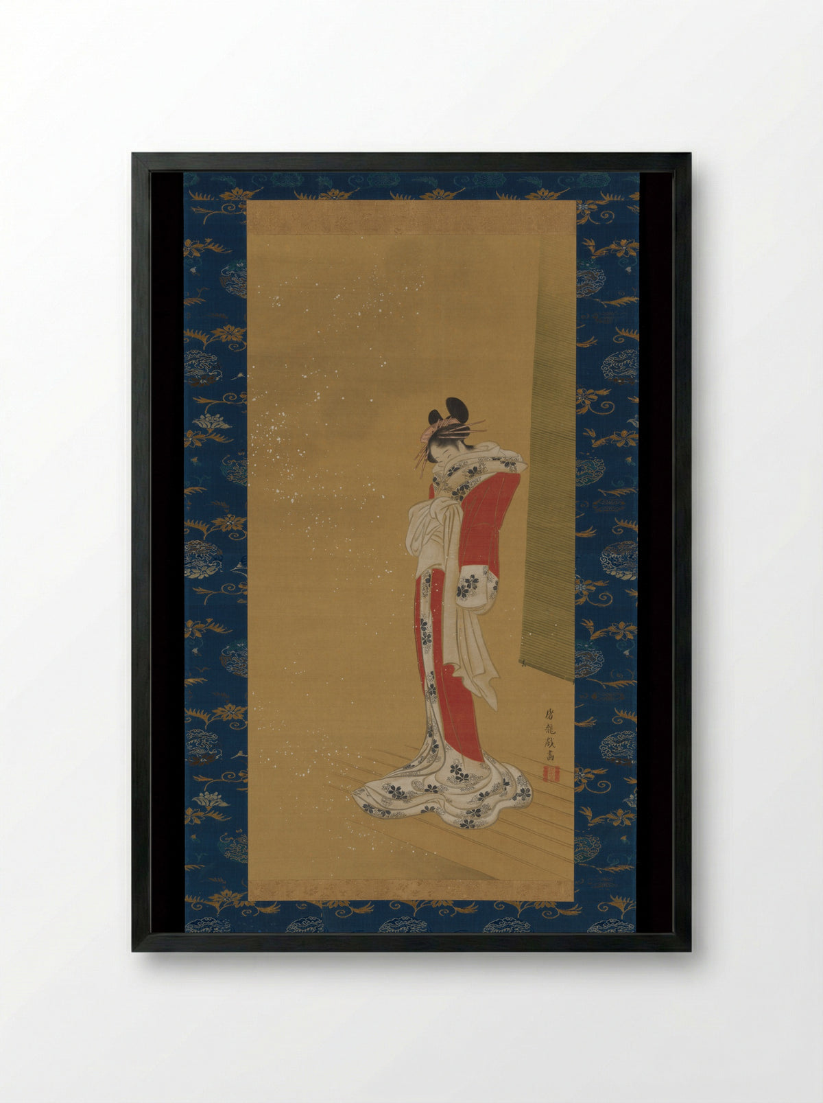 Beauty on a Veranda in Snow - Sakai Hōitsu - Framed Print Black