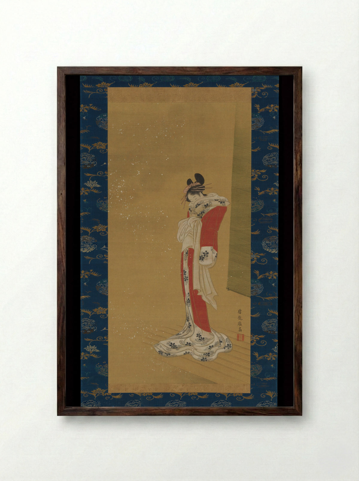 Beauty on a Veranda in Snow - Sakai Hōitsu - Framed Print Dark Wood