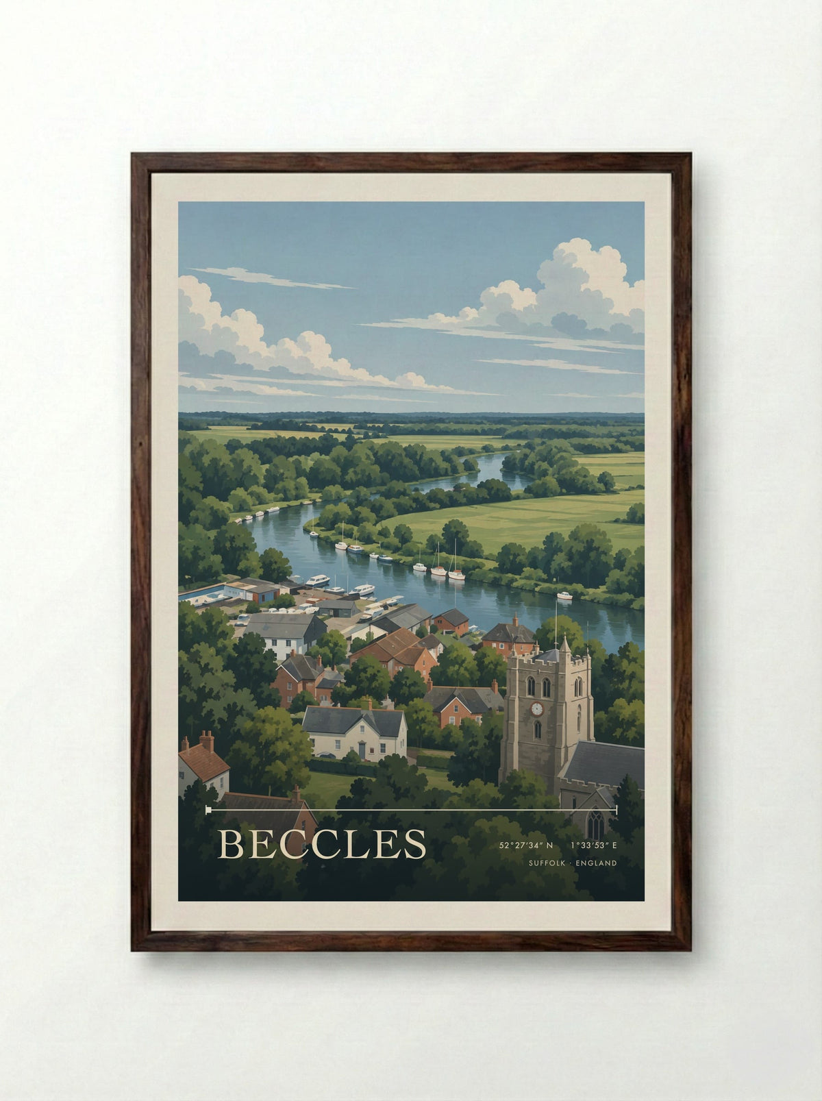 Beccles, Suffolk | Travel Poster - Framed Print Dark Wood