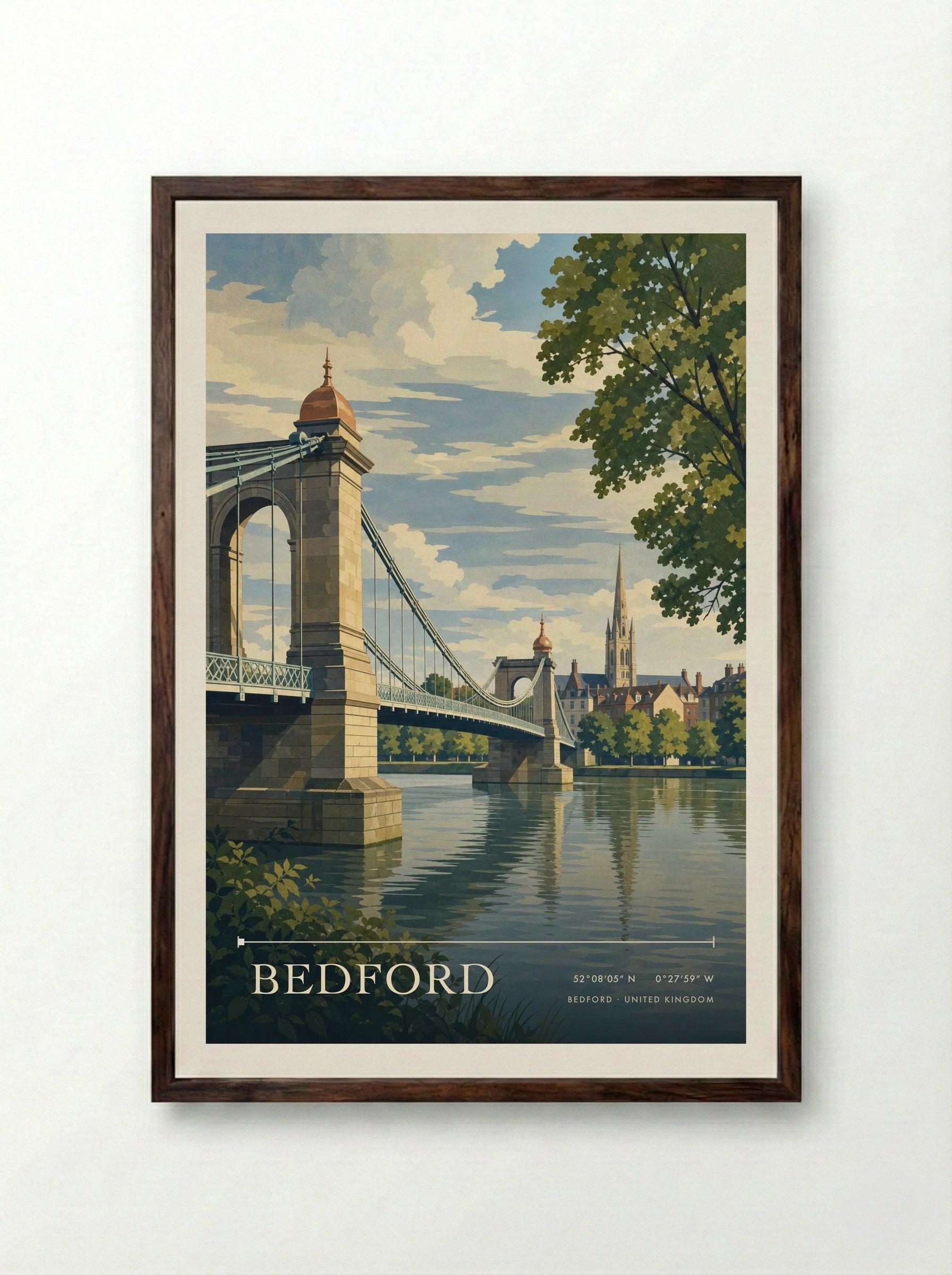Bedford United Kingdom Travel Poster - Framed Print Dark Wood