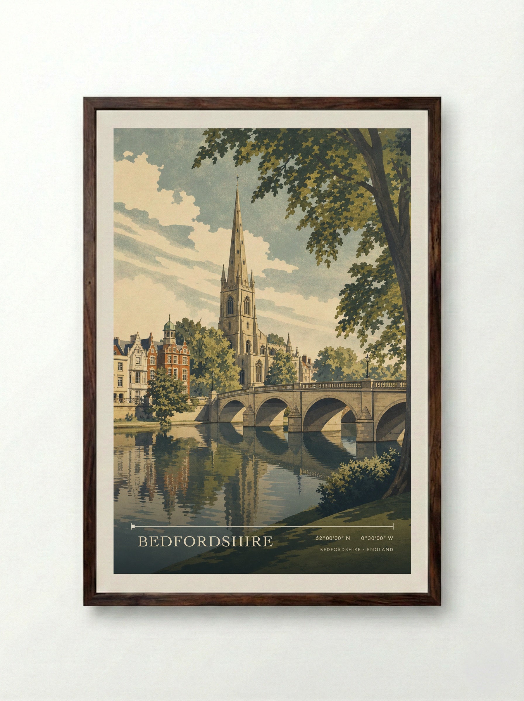 Bedfordshire England Travel Poster - Framed Print Dark Wood