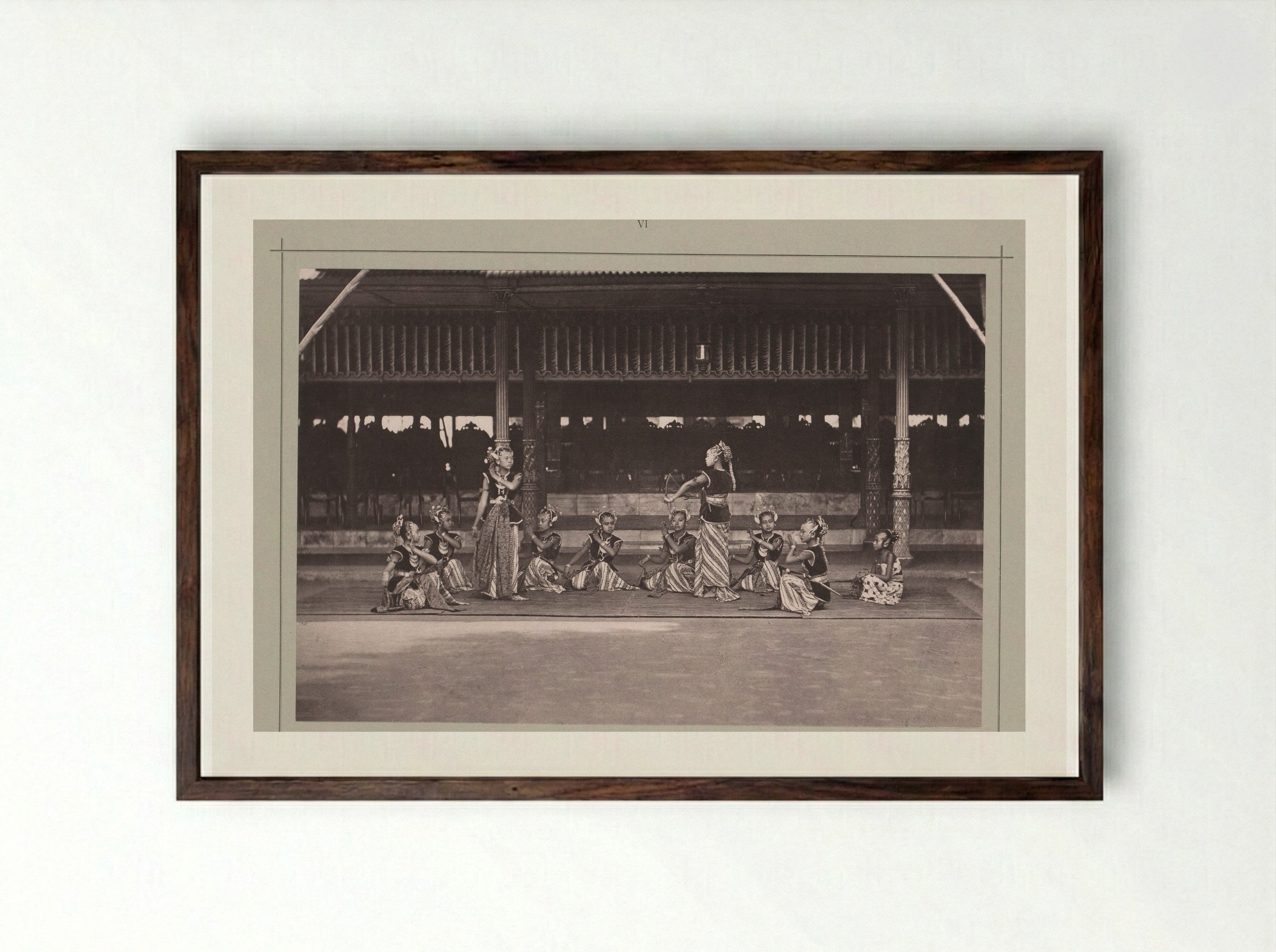 Bedhaya Dancers at the Kraton Ngayogyakarta Hadiningrat - Kassian Céphas - Framed Print Dark Wood
