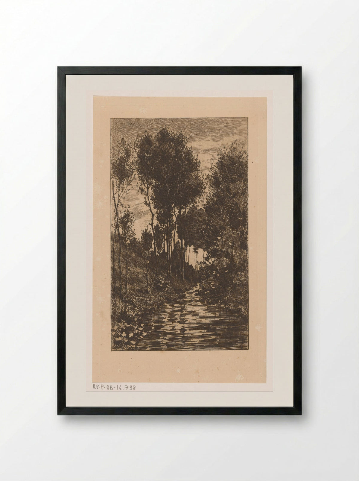 Beek in een met bomen begroeid dal - Anton L. Koster - Framed Print Black