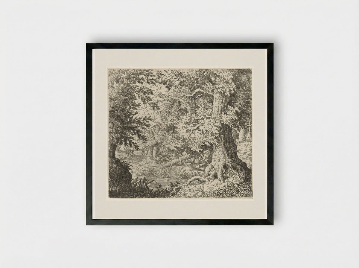 Beekje in het bos - Allaert van Everdingen - Framed Print Black