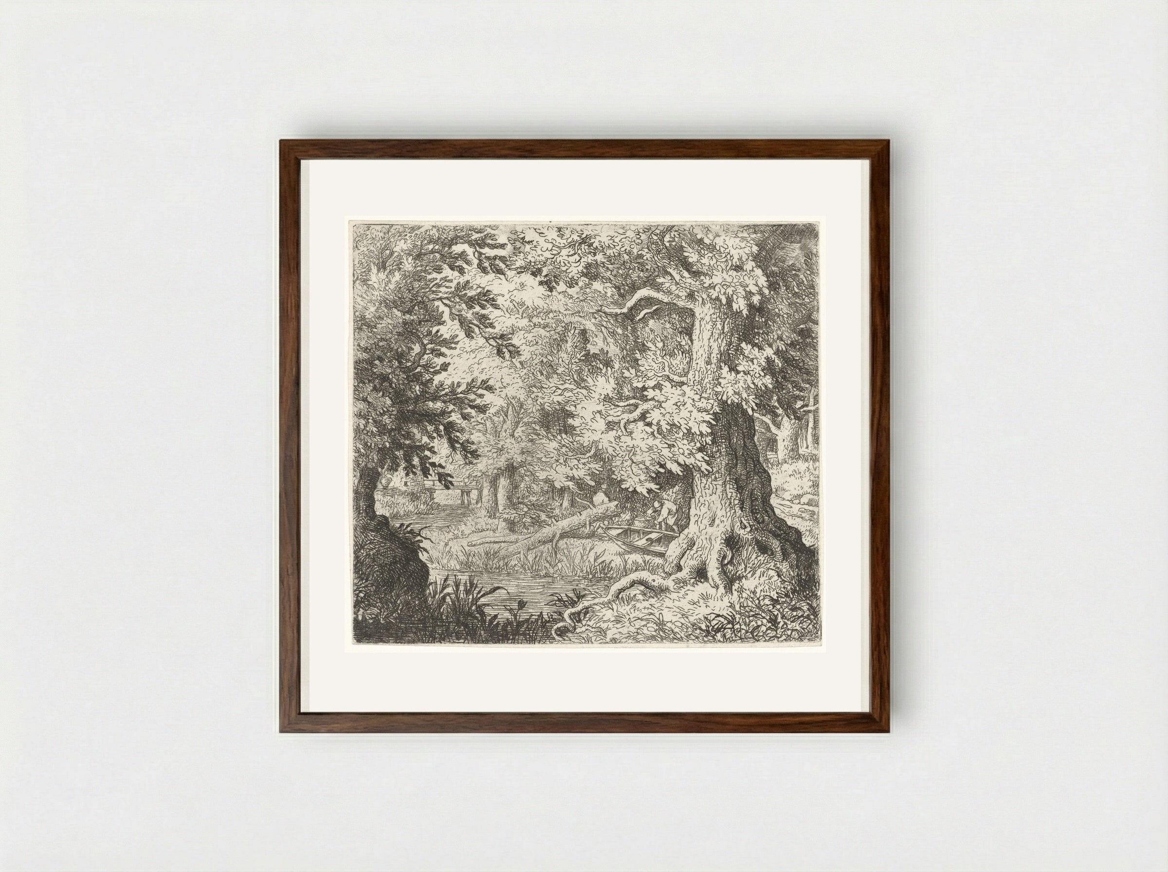 Beekje in het bos - Allaert van Everdingen - Framed Print Dark Wood