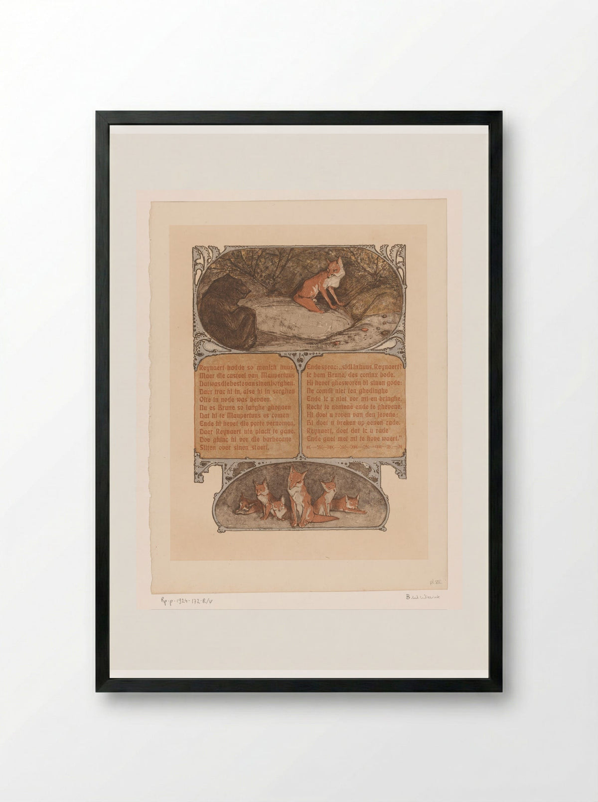 Beer (Bruun) en vos (Reinaert) - Bernard Willem Wierink - Framed Print Black