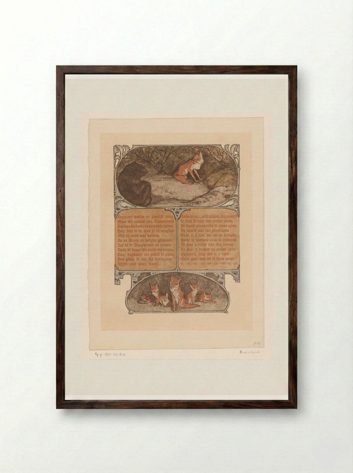 Beer (Bruun) en vos (Reinaert) - Bernard Willem Wierink - Framed Print Dark Wood