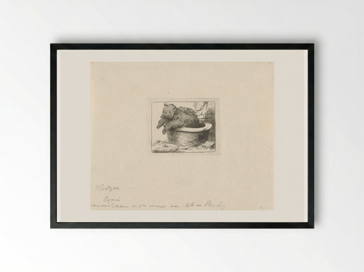 Beer in een bak (Bear in a Tub) - Charles Howard Hodges - Framed Print Black