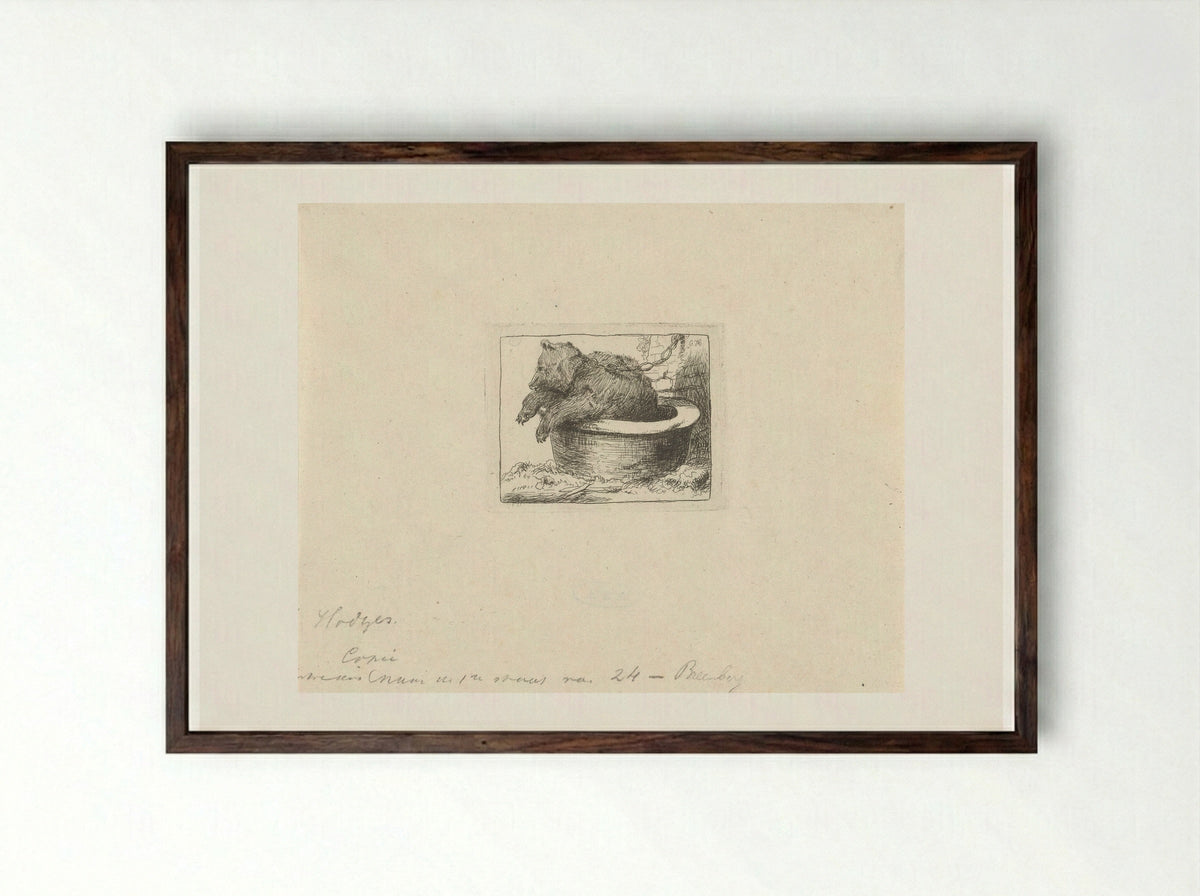 Beer in een bak (Bear in a Tub) - Charles Howard Hodges - Framed Print Dark Wood
