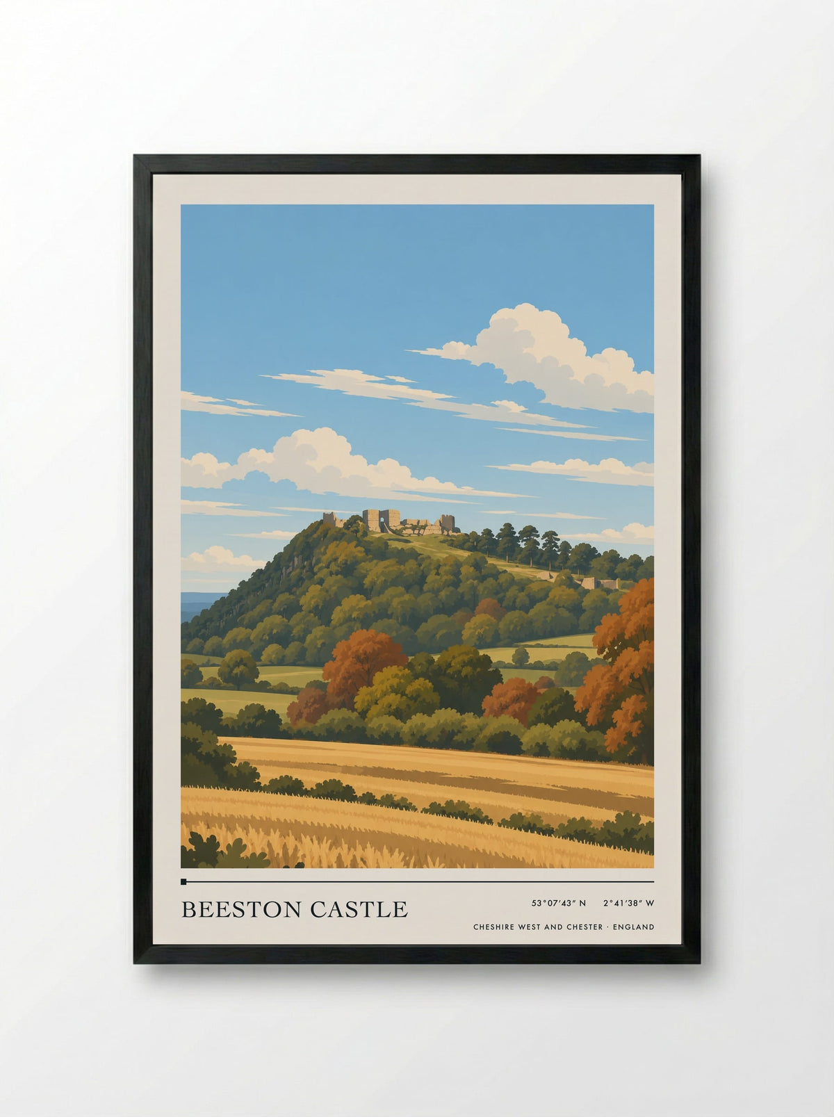 Beeston Castle, Cheshire West and Chester | Travel Poster - Framed Print Black