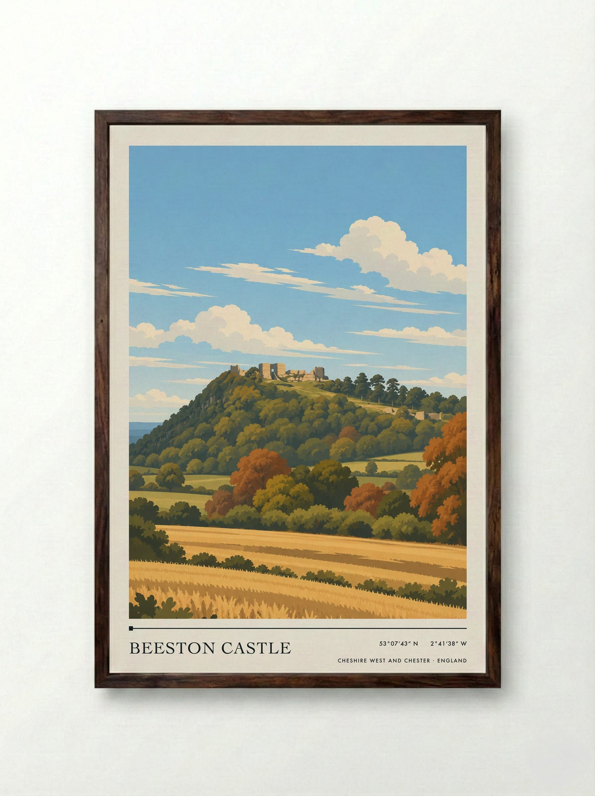 Beeston Castle, Cheshire West and Chester | Travel Poster - Framed Print Dark Wood