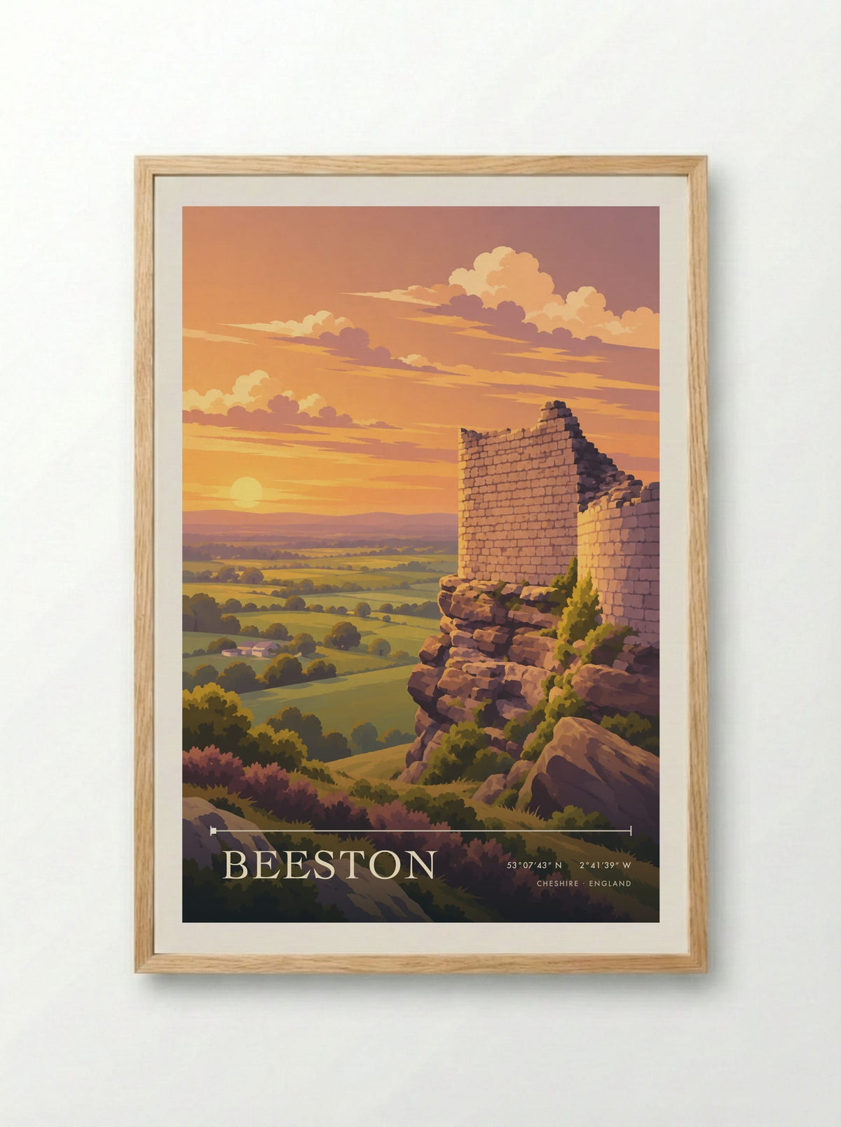 Beeston, Cheshire | Travel Poster - Framed Print Wood