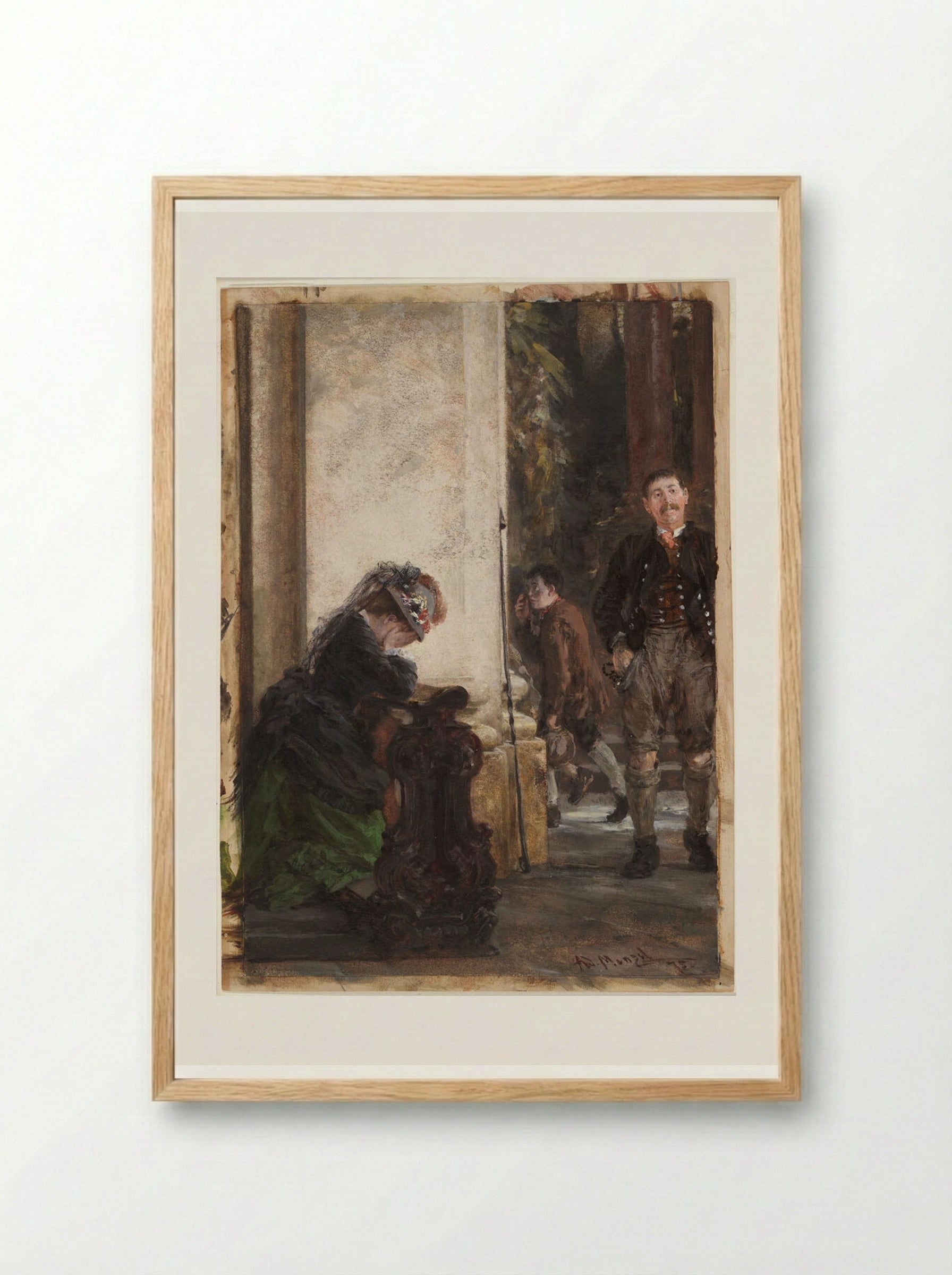 Before Confession - Adolph Menzel - Framed Print Wood