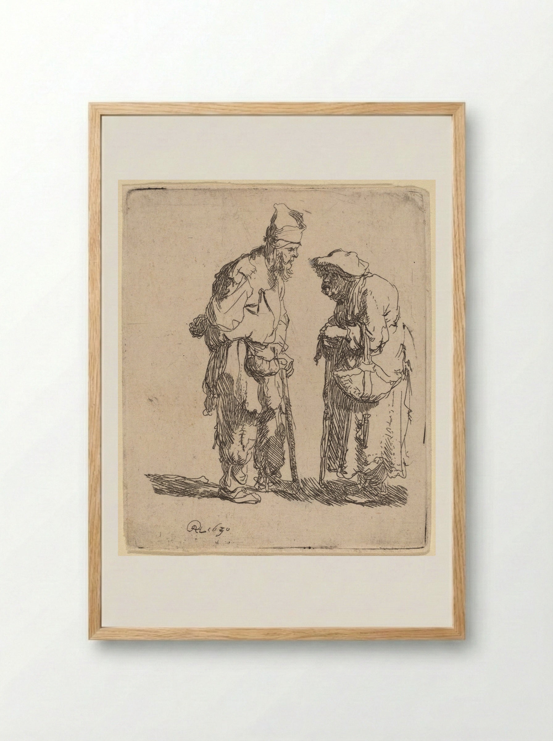 Beggar Man and Beggar Woman Conversing - Rembrandt Harmensz. van Rijn - Framed Print Wood