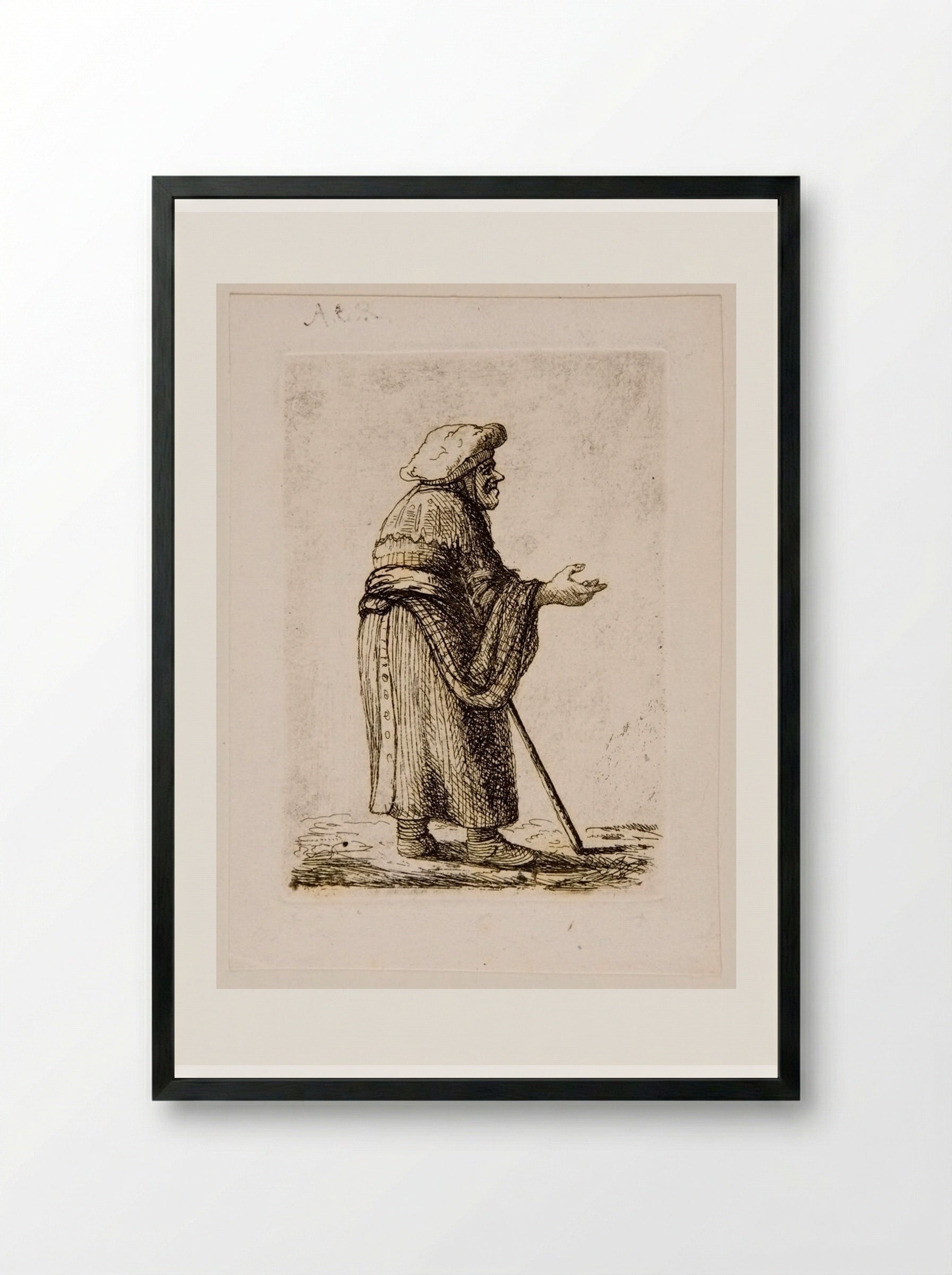 Beggar Woman Leaning on a Stick, Profile Right - David Deuchar - Framed Print Black