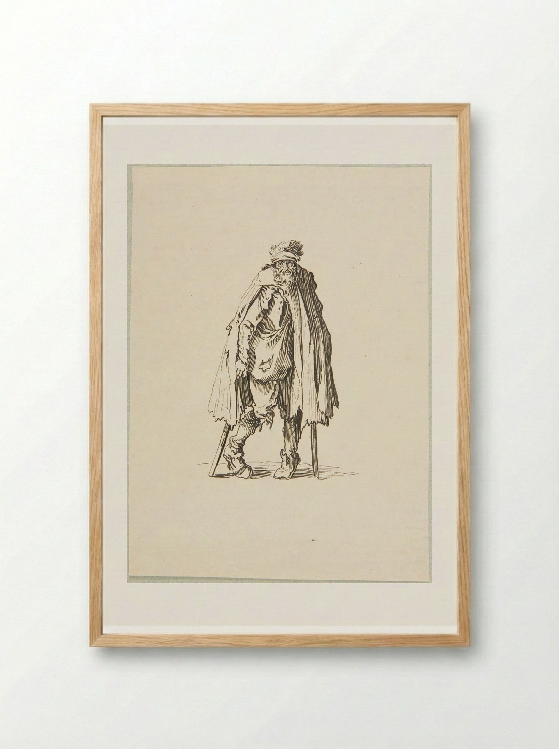 Beggar on Crutches with a Sack, after Callot - Adrian Ludwig Richter - Framed Print Wood