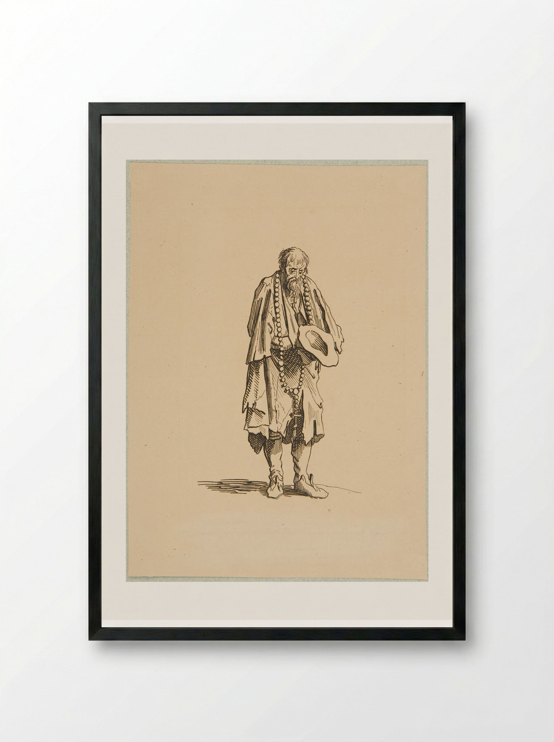 Beggar with the Rosary, after Callot - Adrian Ludwig Richter - Framed Print Black