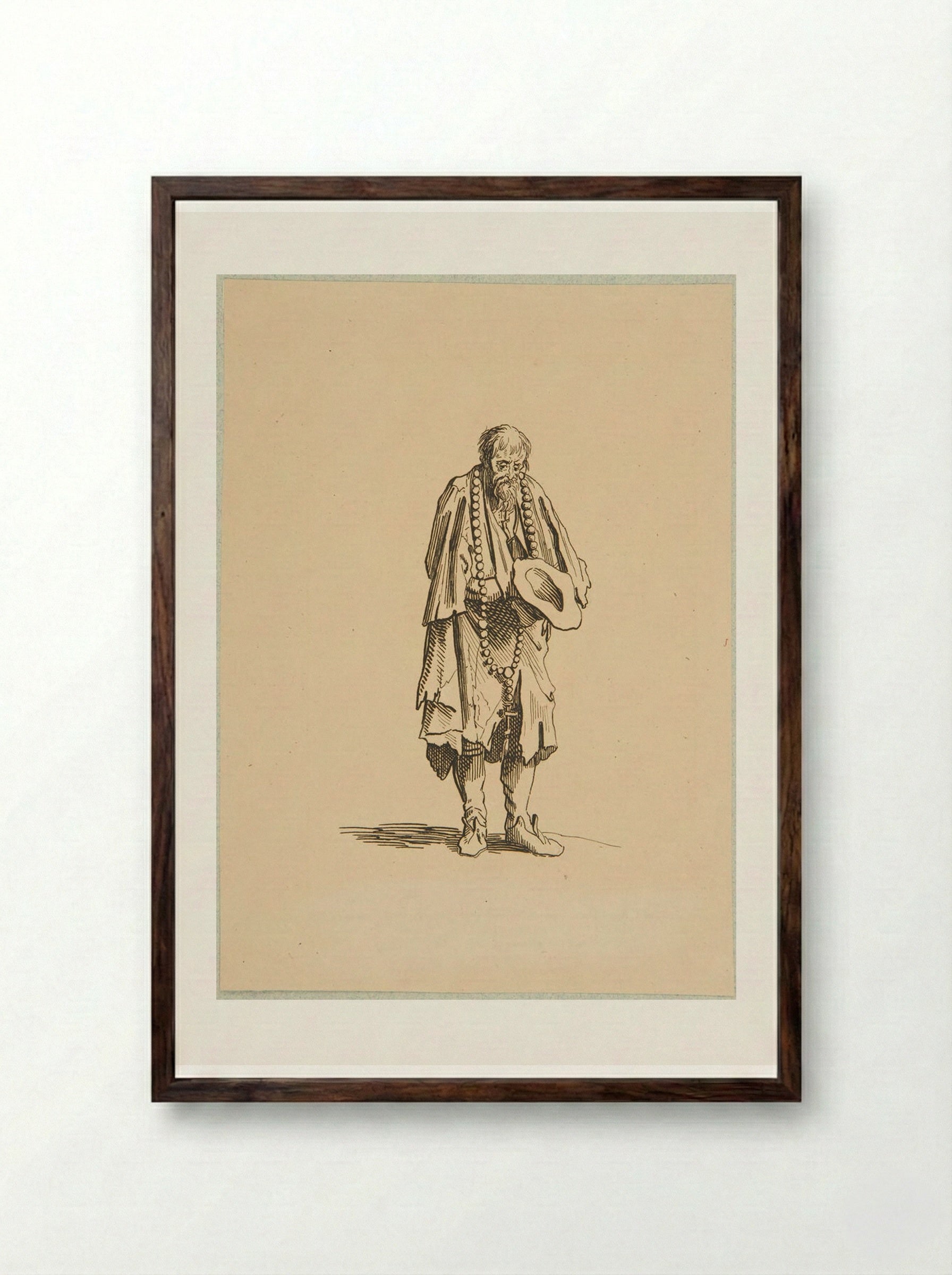 Beggar with the Rosary, after Callot - Adrian Ludwig Richter - Framed Print Dark Wood