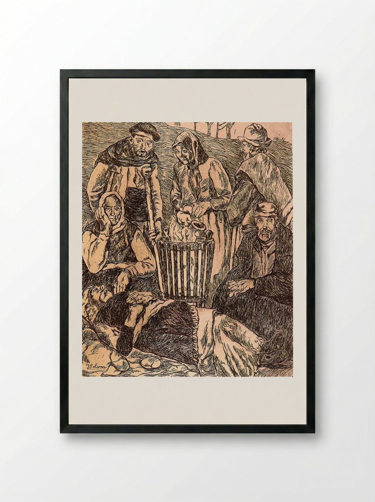 Beggars Warming - José Gutiérrez Solana - Framed Print Black