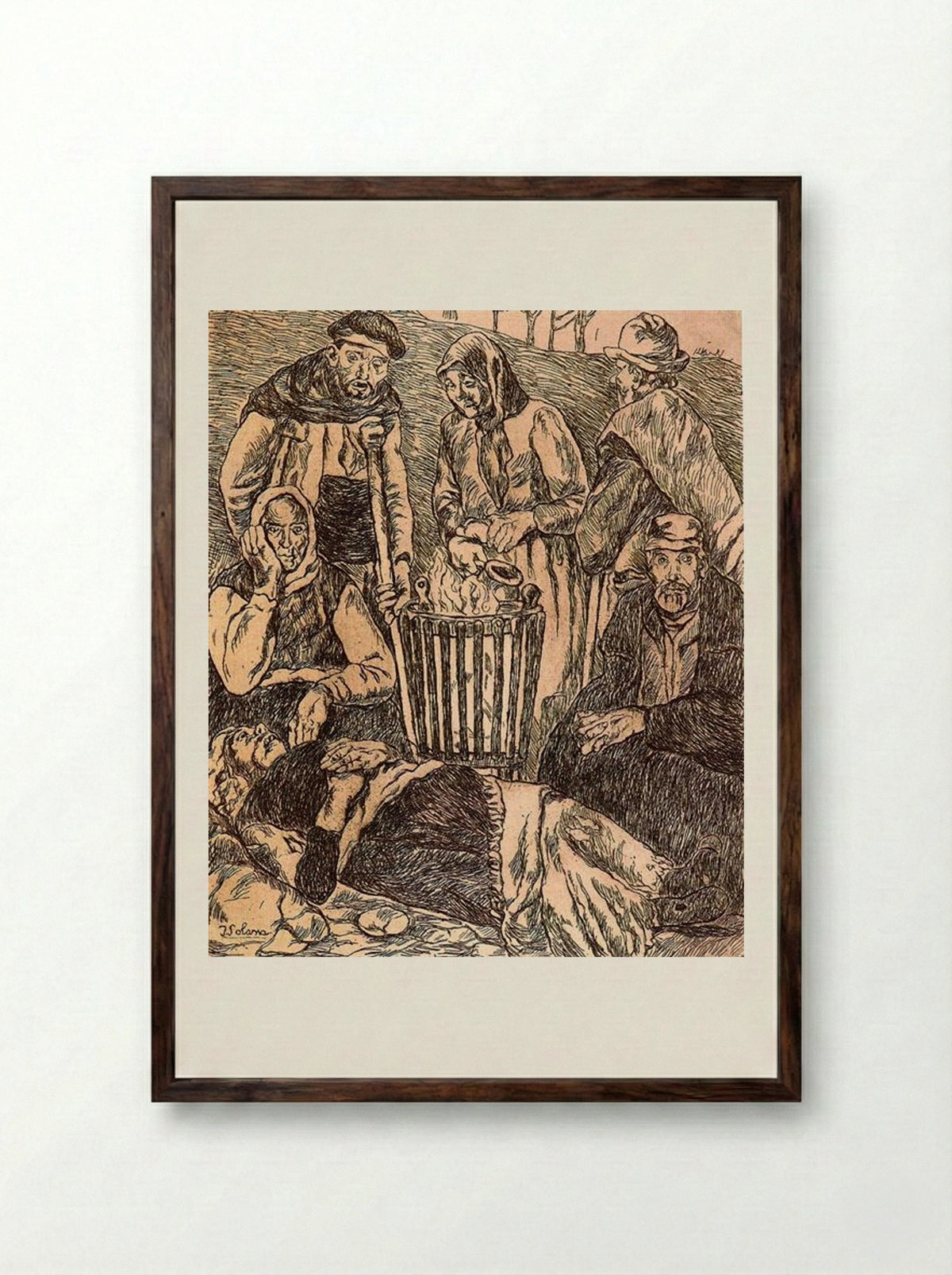 Beggars Warming - José Gutiérrez Solana - Framed Print Dark Wood