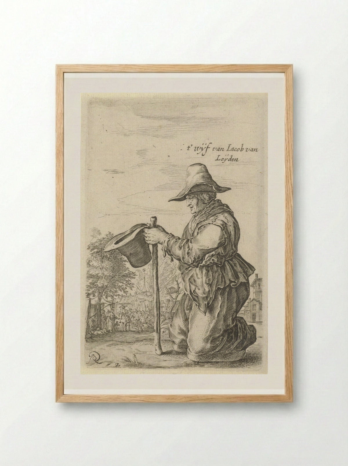 Begging Woman with a Staff and Hat - Salomon Savery - Framed Print Wood