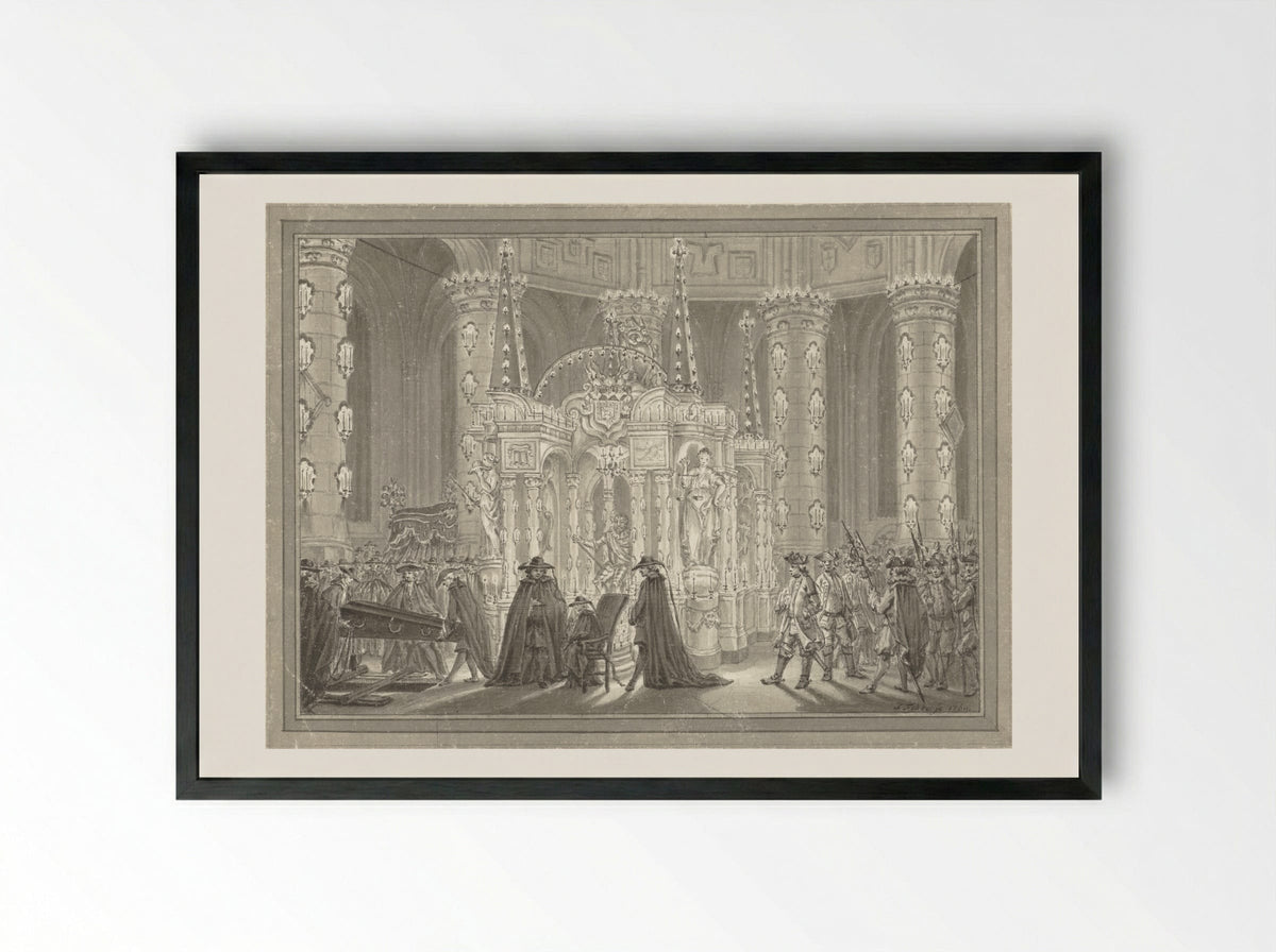 Begrafenis van Anna van Hannover in de Nieuwe Kerk te Delft - Simon Fokke - Framed Print Black