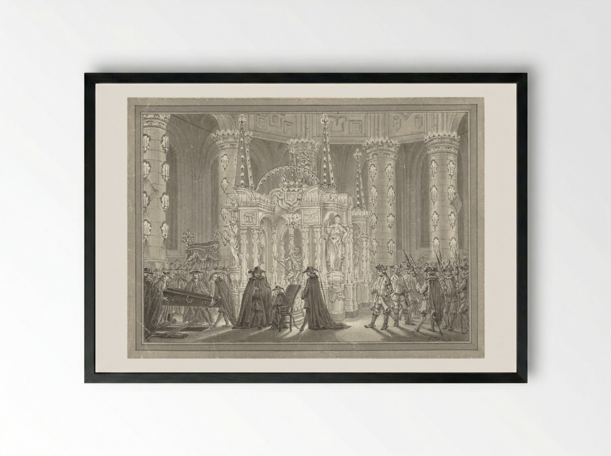 Begrafenis van Anna van Hannover in de Nieuwe Kerk te Delft - Simon Fokke - Framed Print Black
