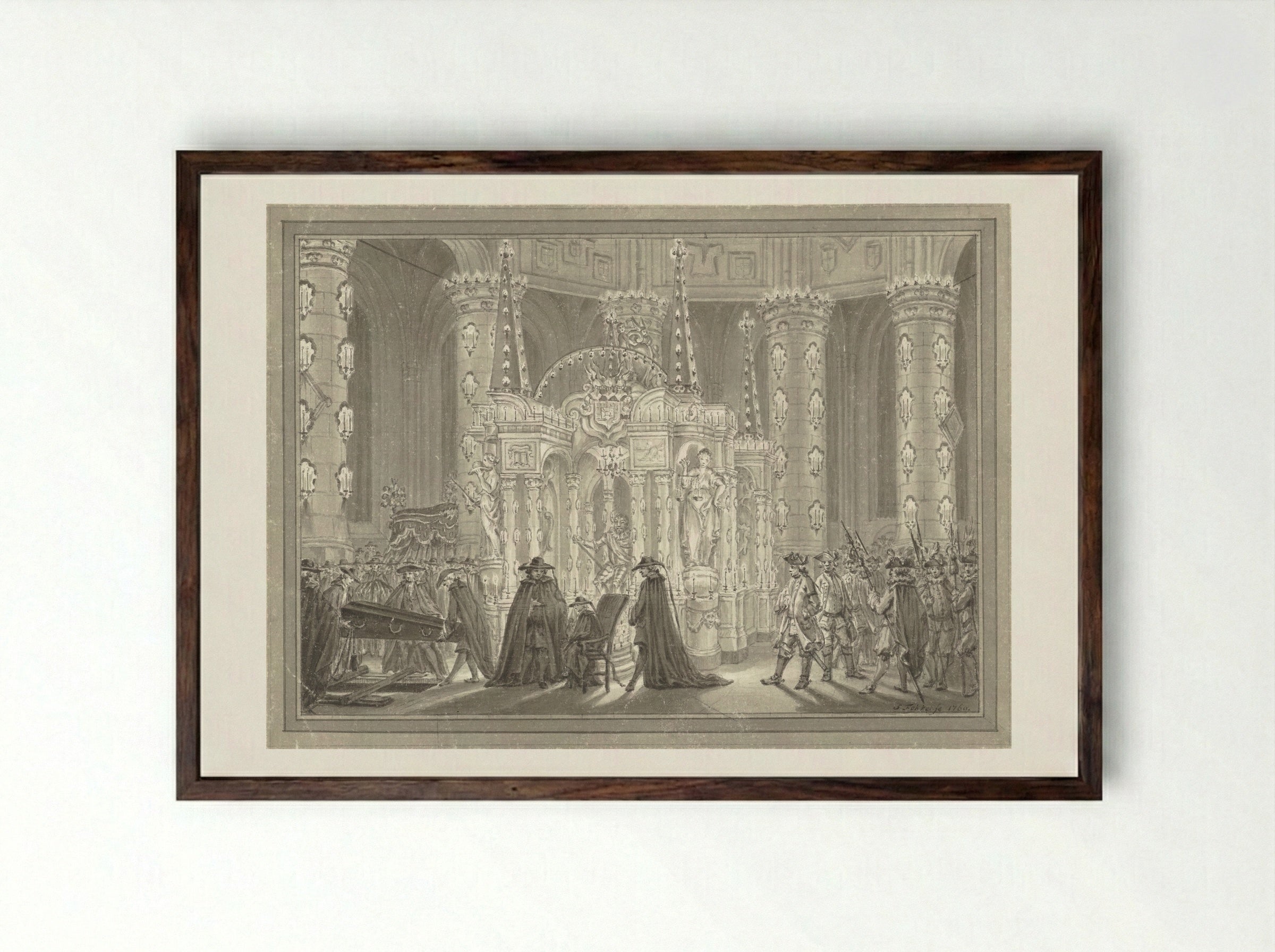 Begrafenis van Anna van Hannover in de Nieuwe Kerk te Delft - Simon Fokke - Framed Print Dark Wood
