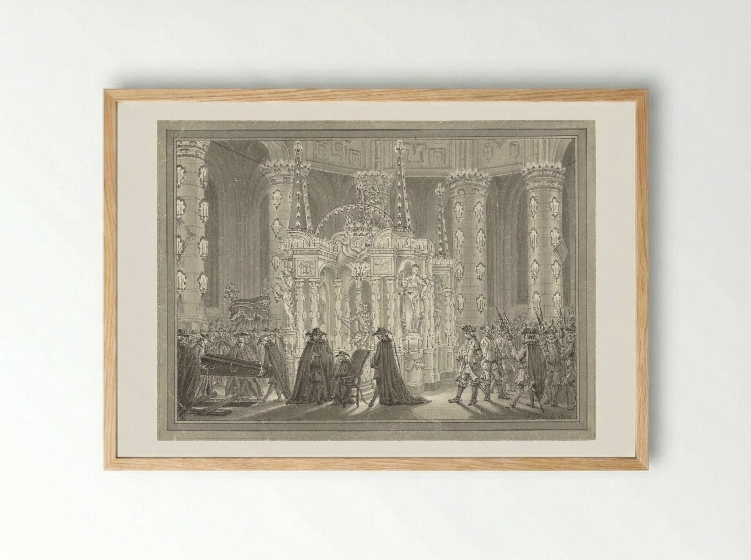 Begrafenis van Anna van Hannover in de Nieuwe Kerk te Delft - Simon Fokke - Framed Print Wood