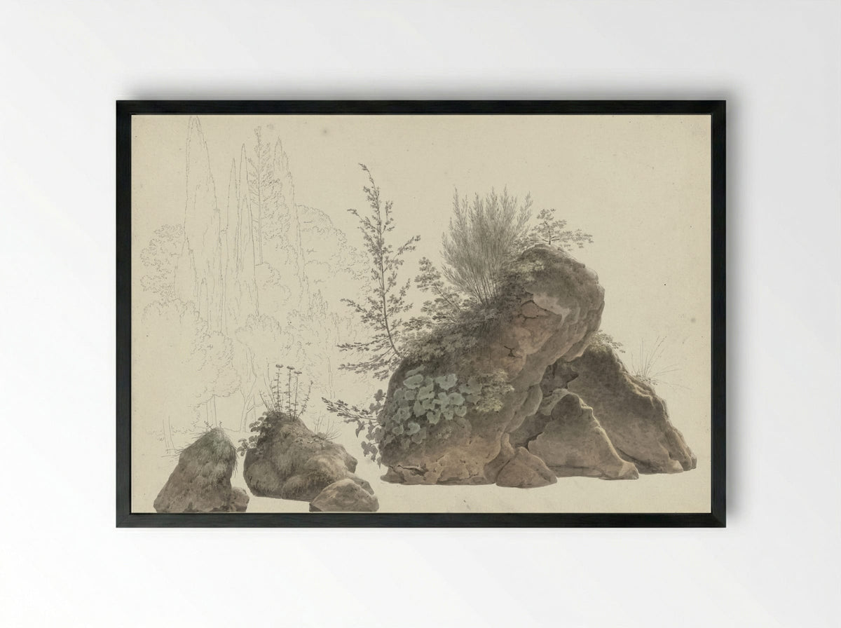 Begroeide rotsen - Josephus Augustus Knip - Framed Print Black