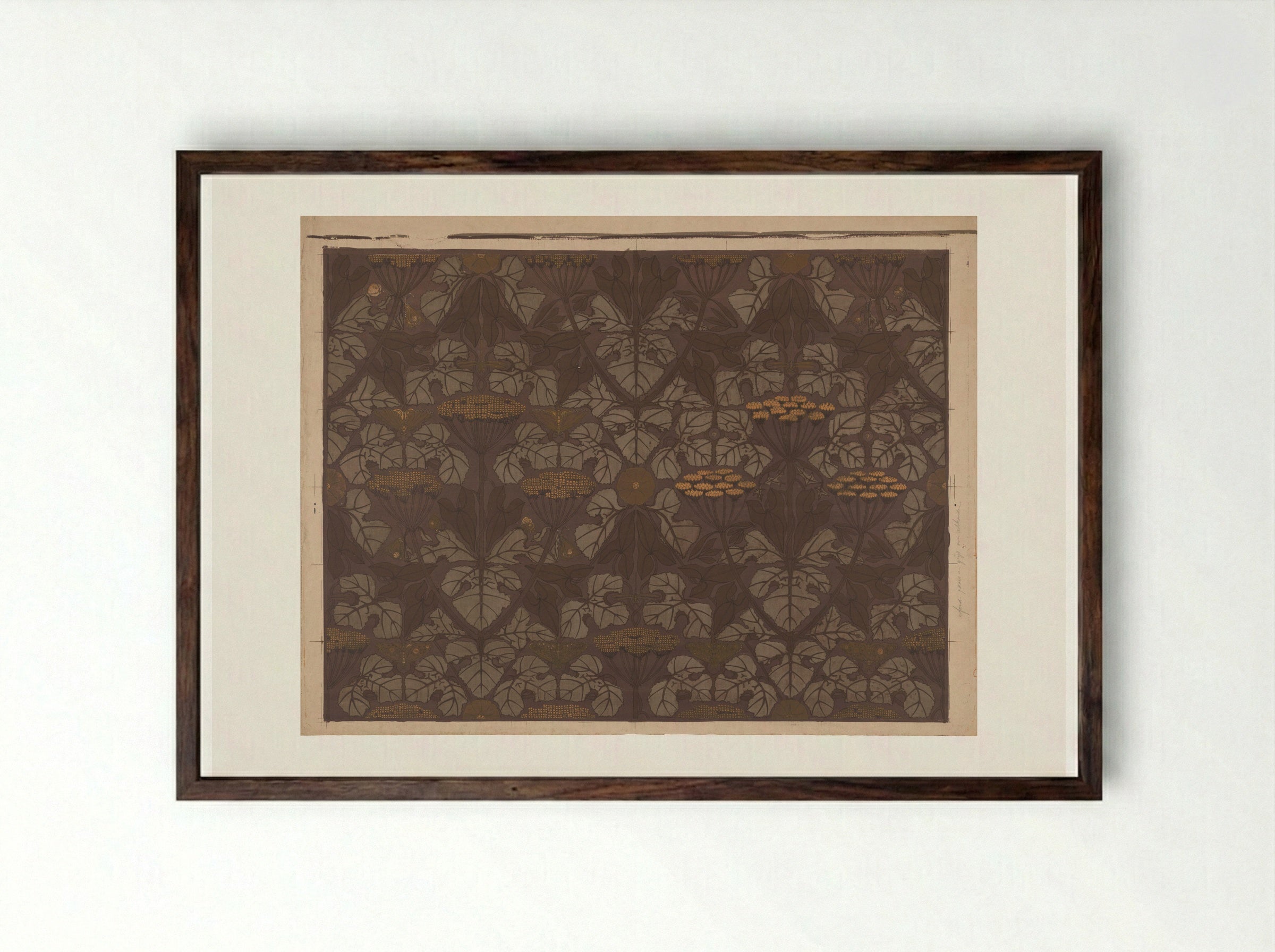 Behangselpapier met schermbloemen, vlinders en libellen - Theo Nieuwenhuis - Framed Print Dark Wood
