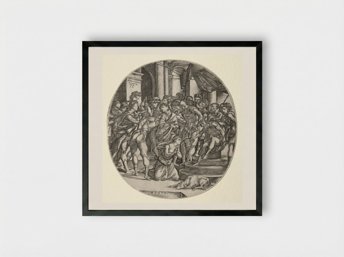 Beheading of Saint Catherine - Domenico Campagnola - Framed Print Black