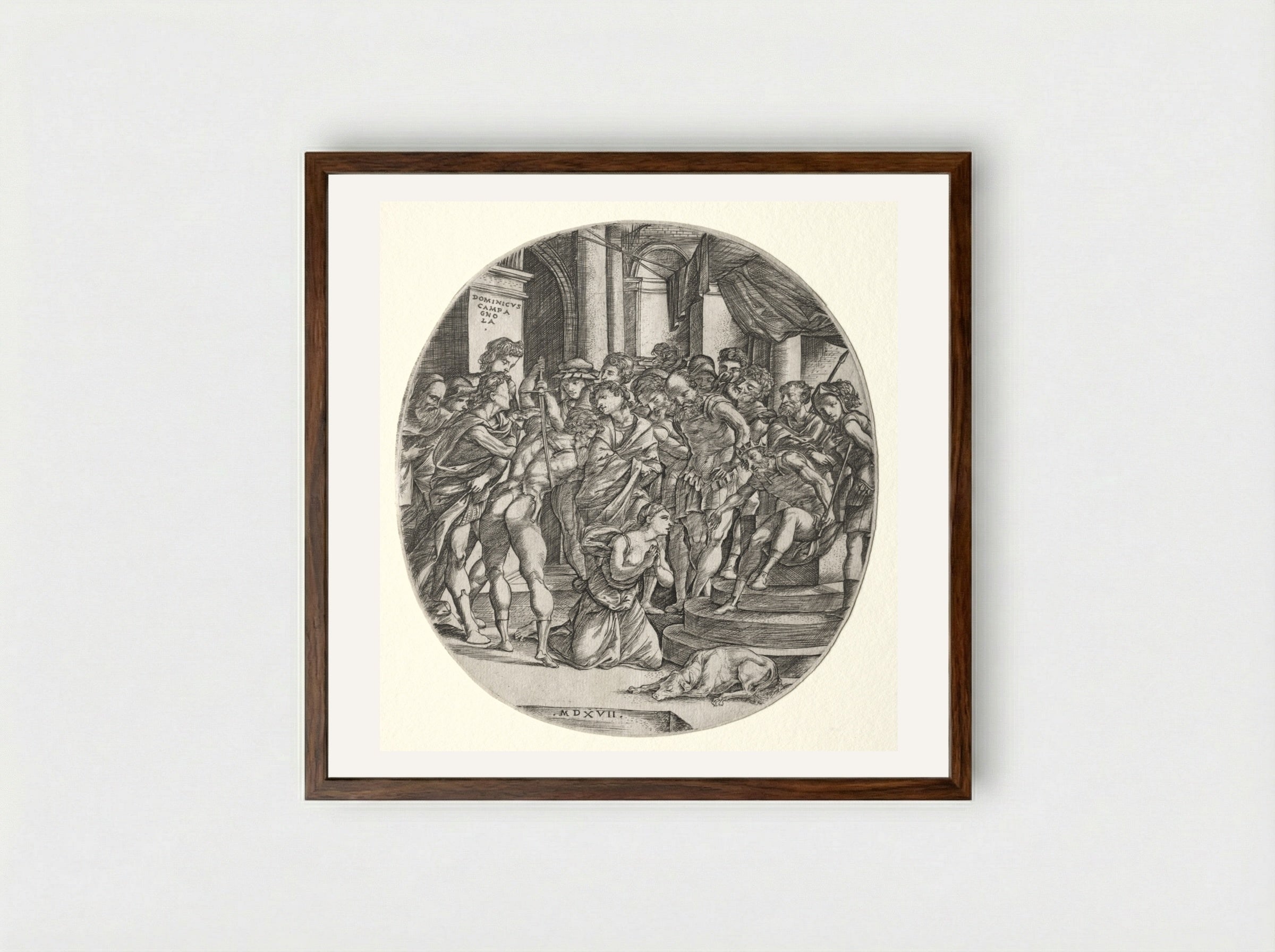 Beheading of Saint Catherine - Domenico Campagnola - Framed Print Dark Wood