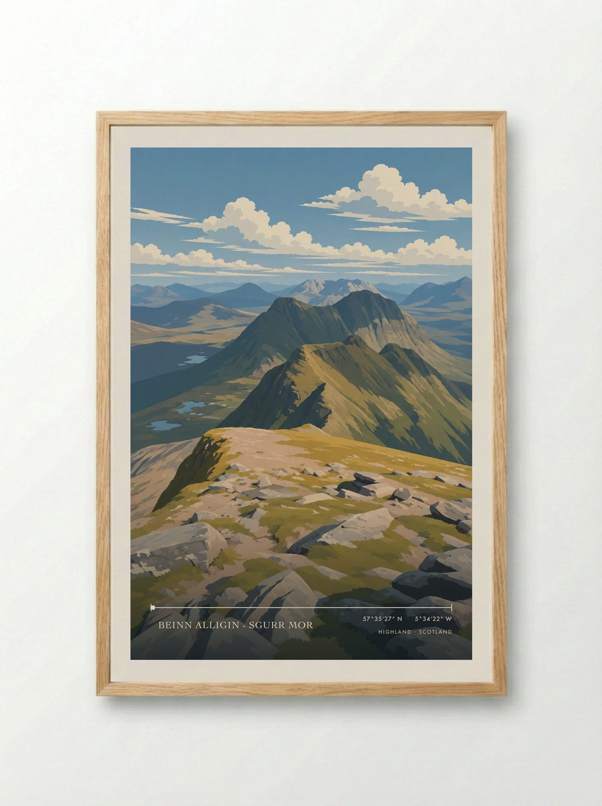 Beinn Alligin - Sgurr Mor, Highland | Travel Poster - Framed Print Wood
