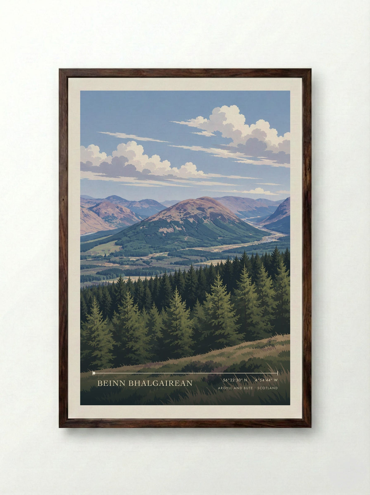 Beinn Bhalgairean, Argyll and Bute | Travel Poster - Framed Print Dark Wood