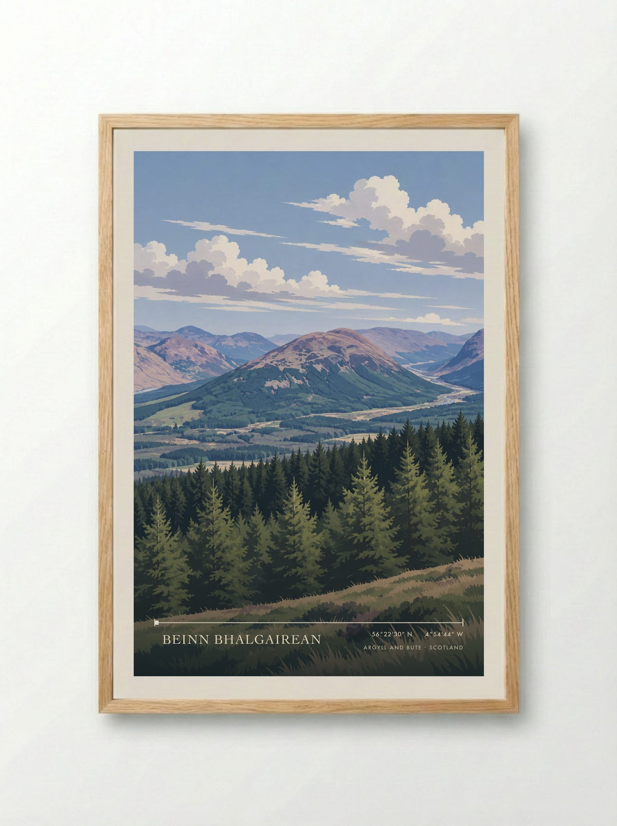 Beinn Bhalgairean, Argyll and Bute | Travel Poster - Framed Print Wood