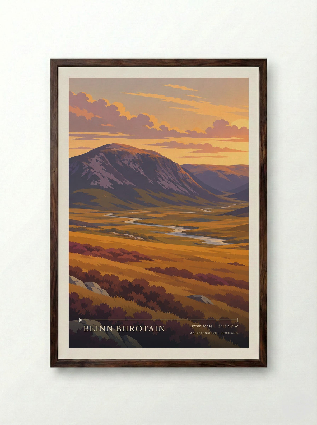 Beinn Bhrotain, Aberdeenshire | Travel Poster - Framed Print Dark Wood