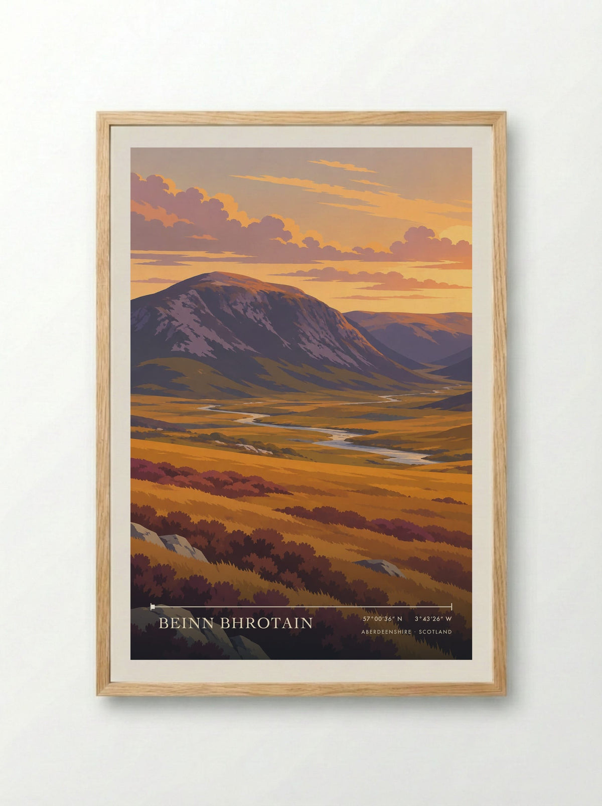 Beinn Bhrotain, Aberdeenshire | Travel Poster - Framed Print Wood
