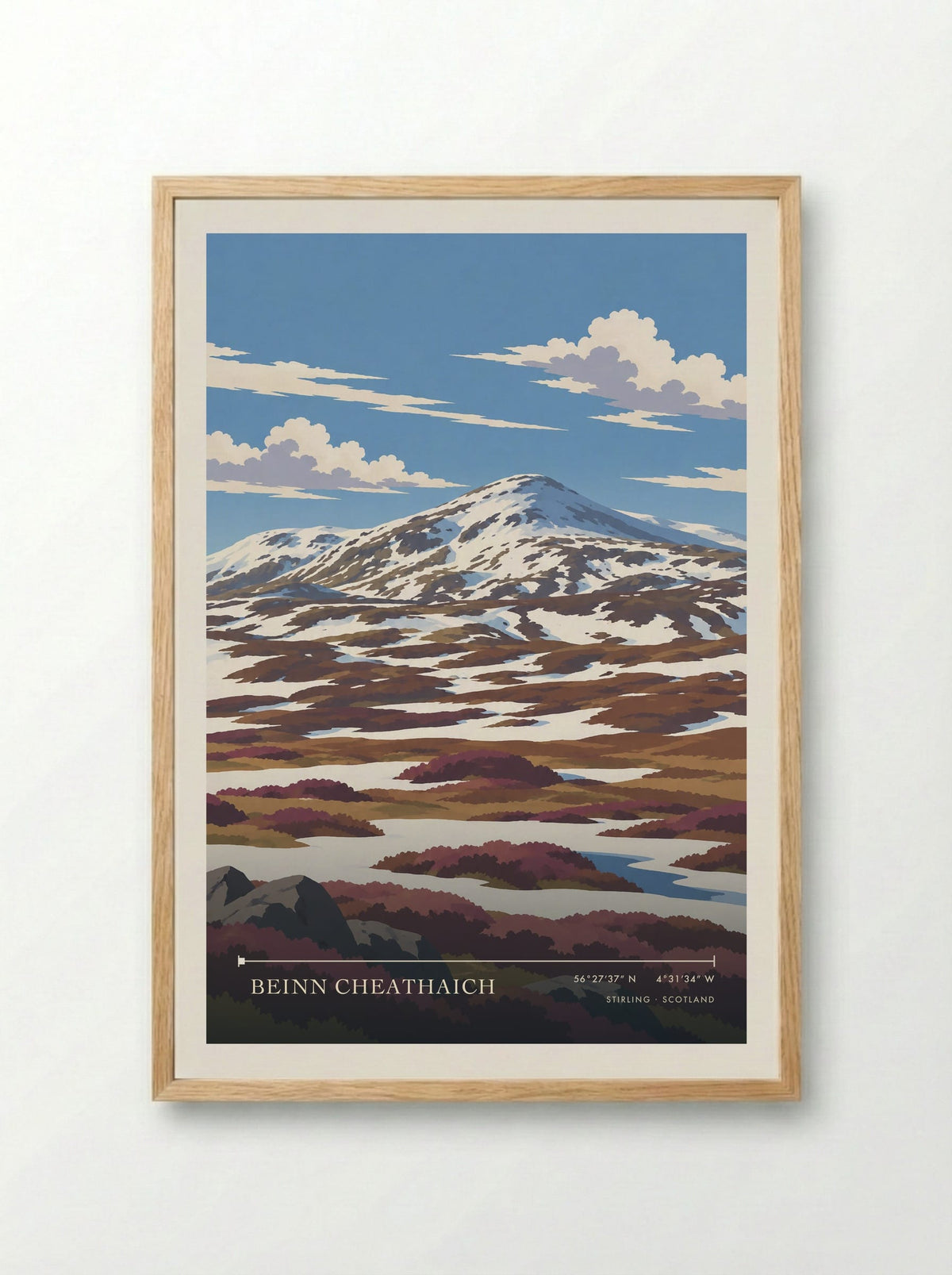 Beinn Cheathaich, Stirling | Travel Poster - Framed Print Wood