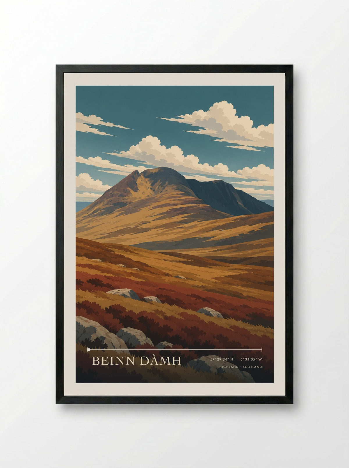 Beinn Dàmh, Highland | Travel Poster - Framed Print Black