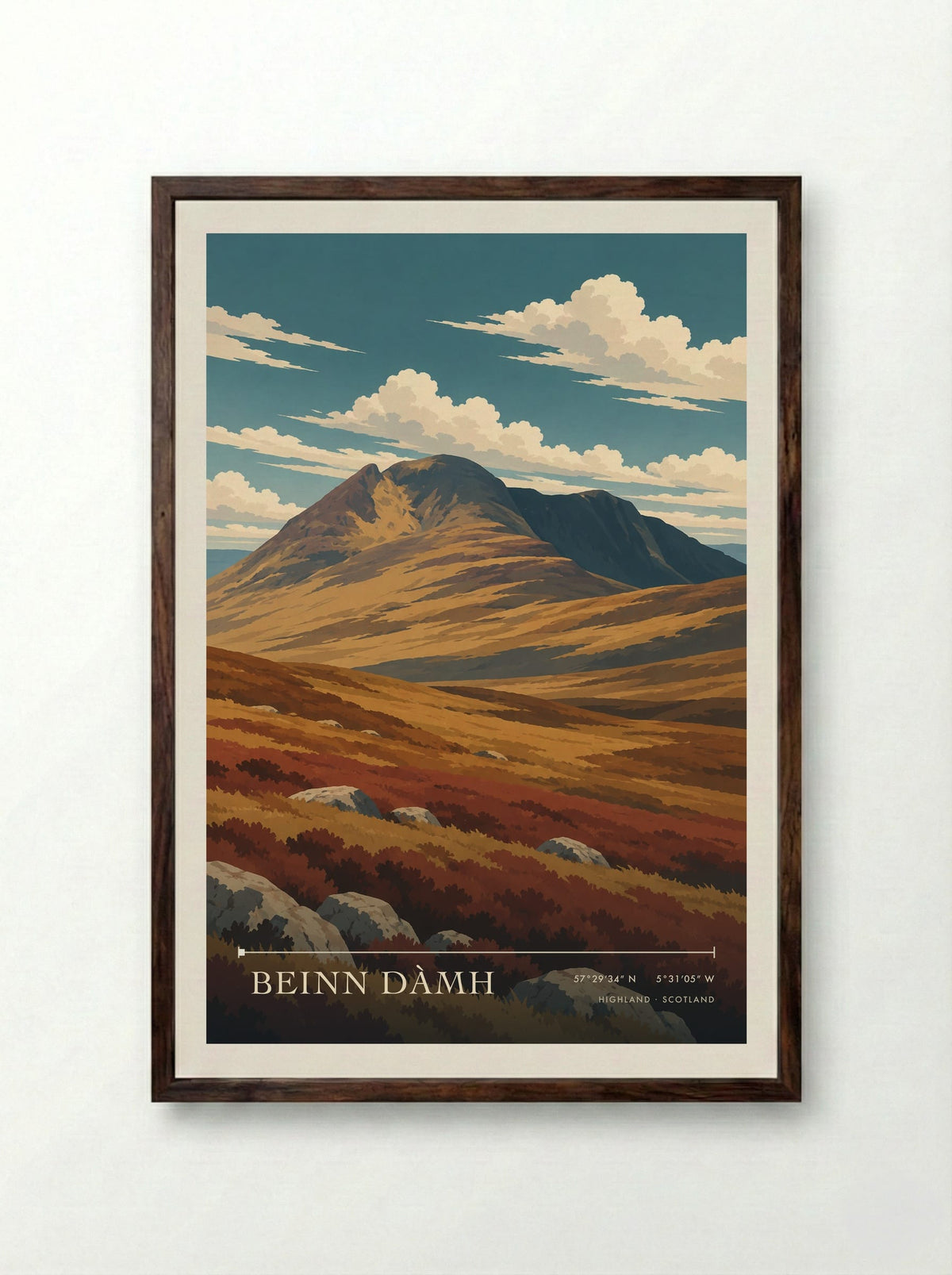 Beinn Dàmh, Highland | Travel Poster - Framed Print Dark Wood