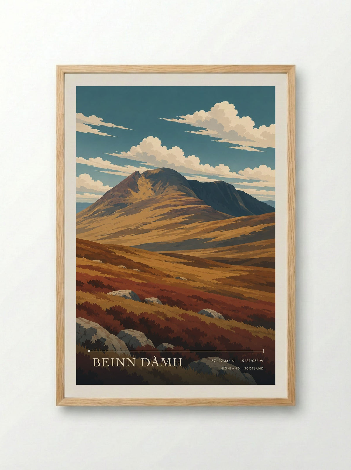 Beinn Dàmh, Highland | Travel Poster - Framed Print Wood