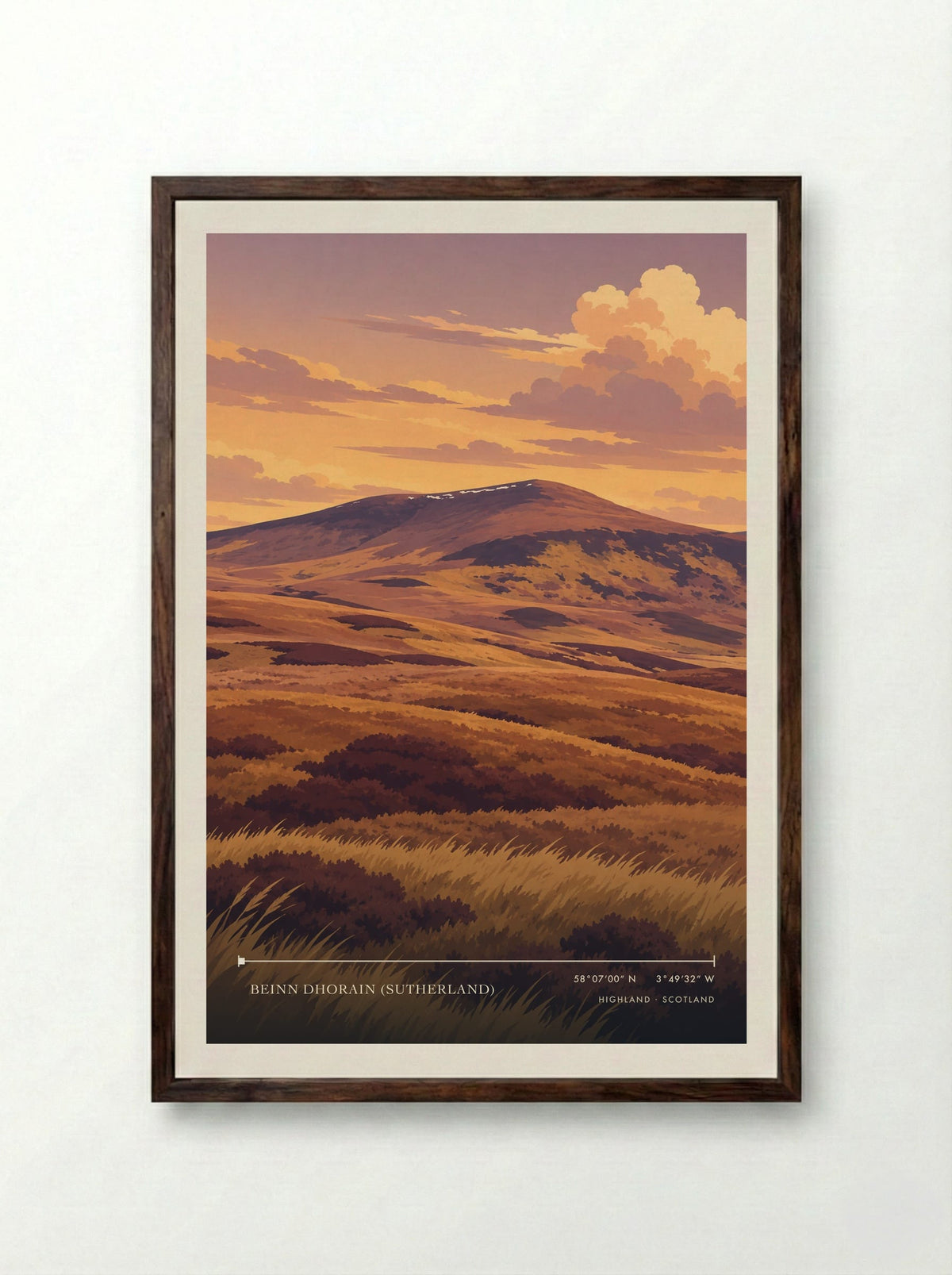 Beinn Dhorain (Sutherland), Highland | Travel Poster - Framed Print Dark Wood