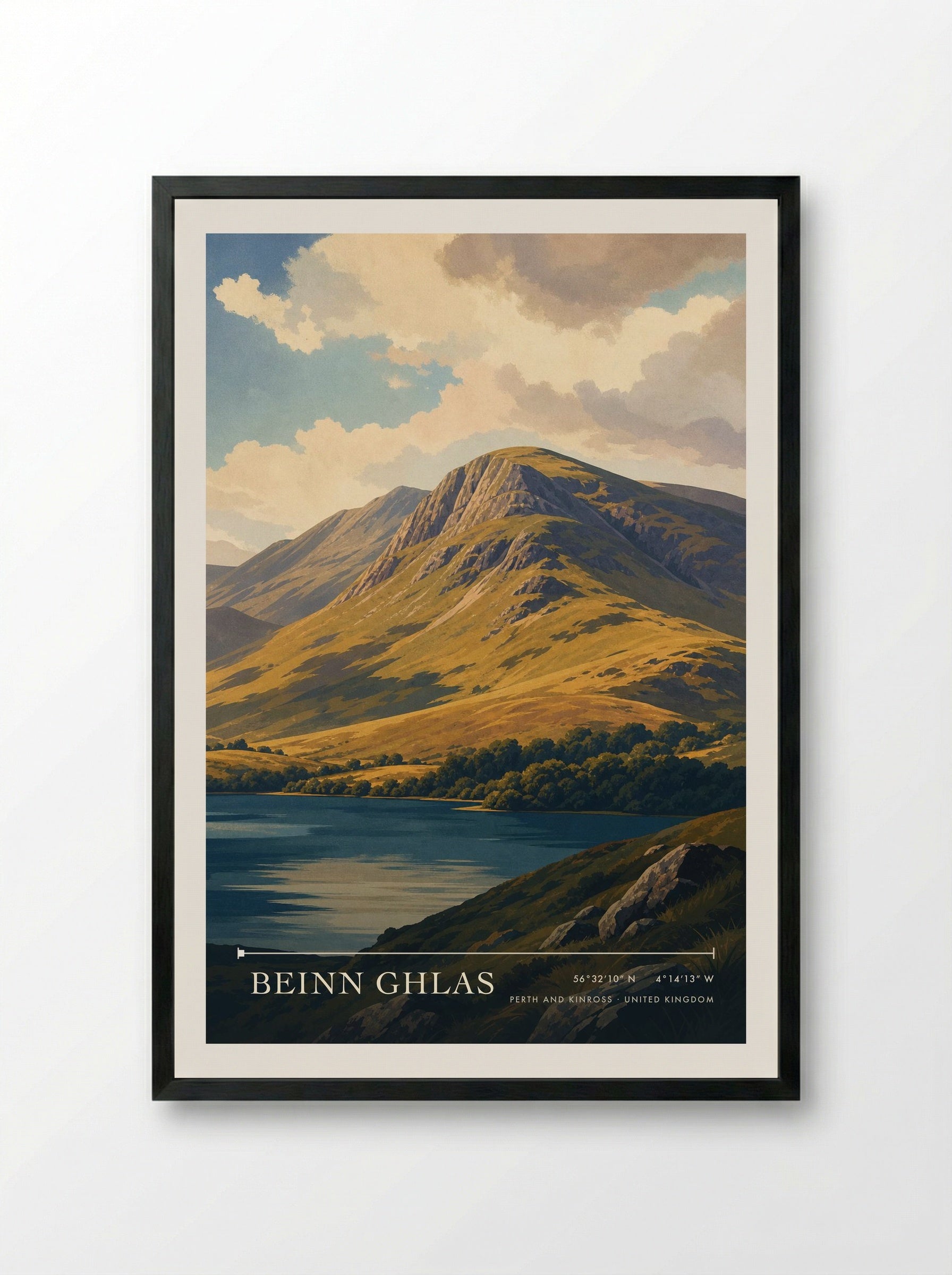 Beinn Ghlas Perth and Kinross United Kingdom Travel Poster - Framed Print Black