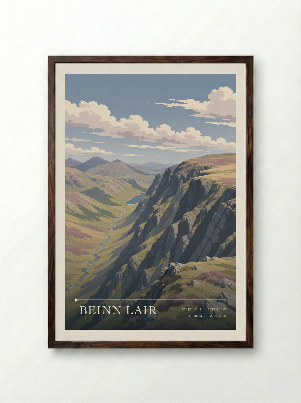 Beinn Lair, Highland | Travel Poster - Framed Print Dark Wood