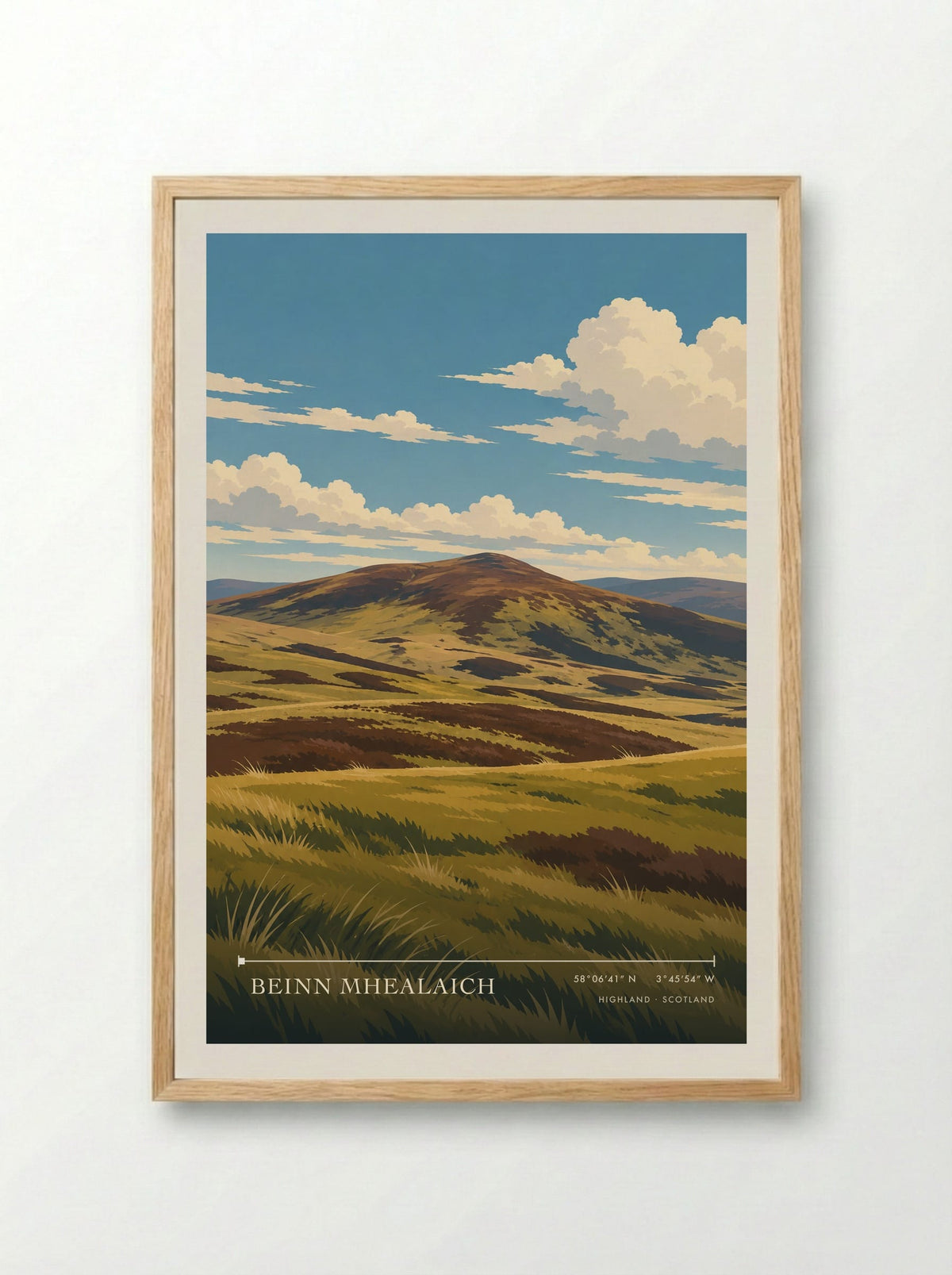 Beinn Mhealaich, Highland | Travel Poster - Framed Print Wood